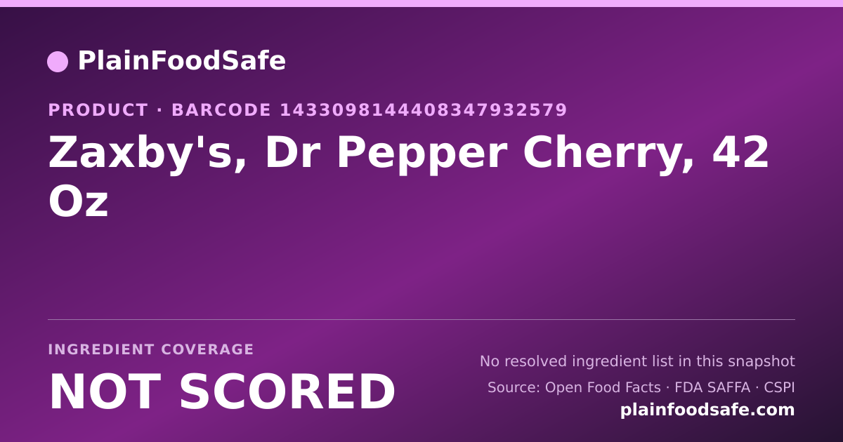 Share card for Zaxby's, Dr Pepper Cherry, 42 Oz Food Ingredient Profile