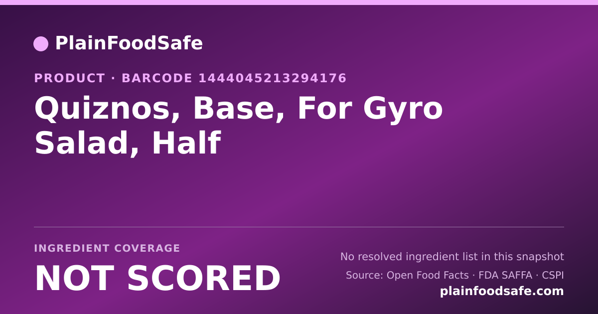 Share card for Quiznos, Base, For Gyro Salad, Half Food Ingredient Profile