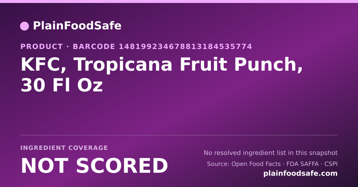 Share card for KFC, Tropicana Fruit Punch, 30 Fl Oz Food Ingredient Profile