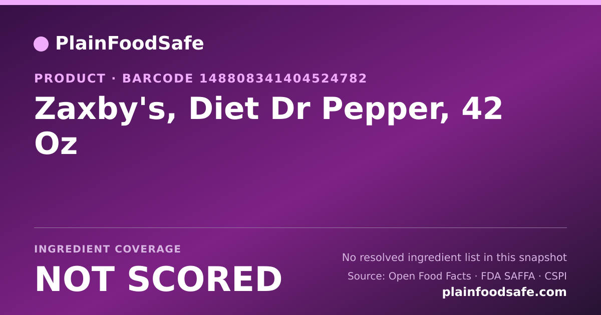 Share card for Zaxby's, Diet Dr Pepper, 42 Oz Food Ingredient Profile