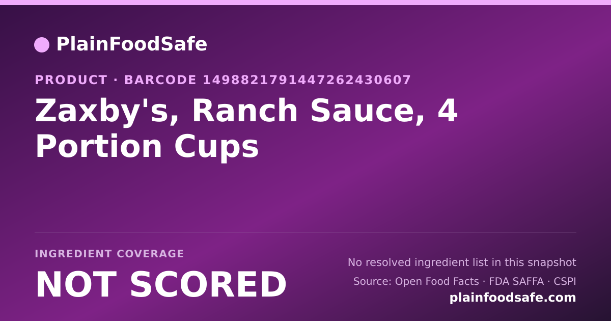 Share card for Zaxby's, Ranch Sauce, 4 Portion Cups Food Ingredient Profile