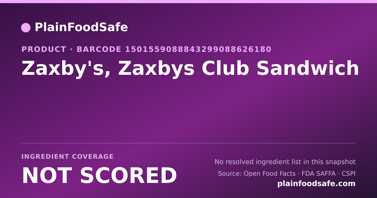 Share card for Zaxby's, Zaxbys Club Sandwich Food Ingredient Profile