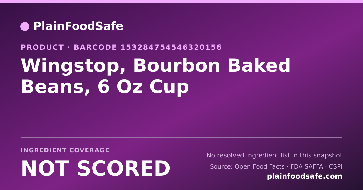Share card for Wingstop, Bourbon Baked Beans, 6 Oz Cup Food Ingredient Profile
