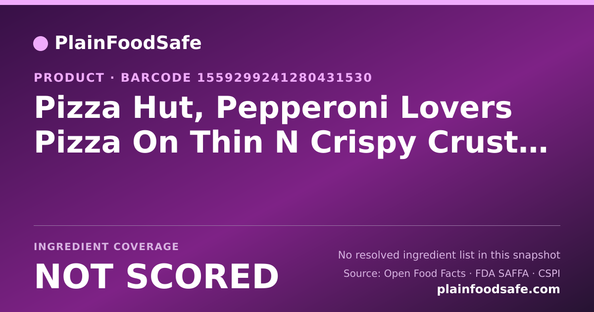 Share card for Pizza Hut, Pepperoni Lovers Pizza On Thin N Crispy Crust, Medium, Slice Food Ingredient Profile