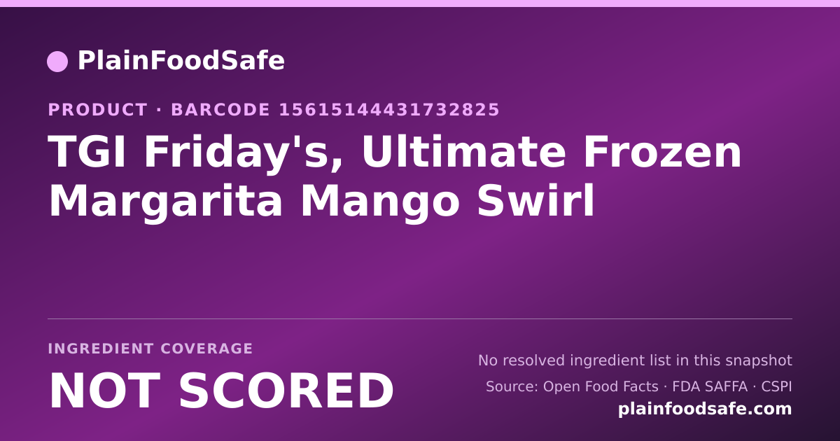 Share card for TGI Friday's, Ultimate Frozen Margarita Mango Swirl Food Ingredient Profile