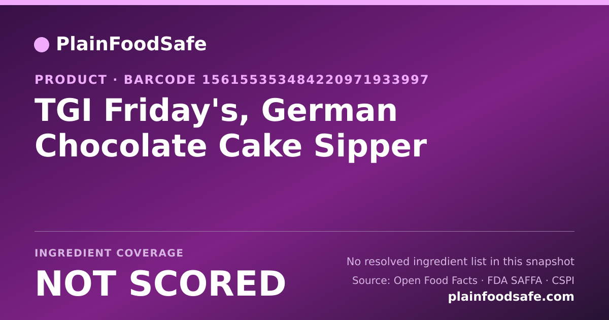 Share card for TGI Friday's, German Chocolate Cake Sipper Food Ingredient Profile