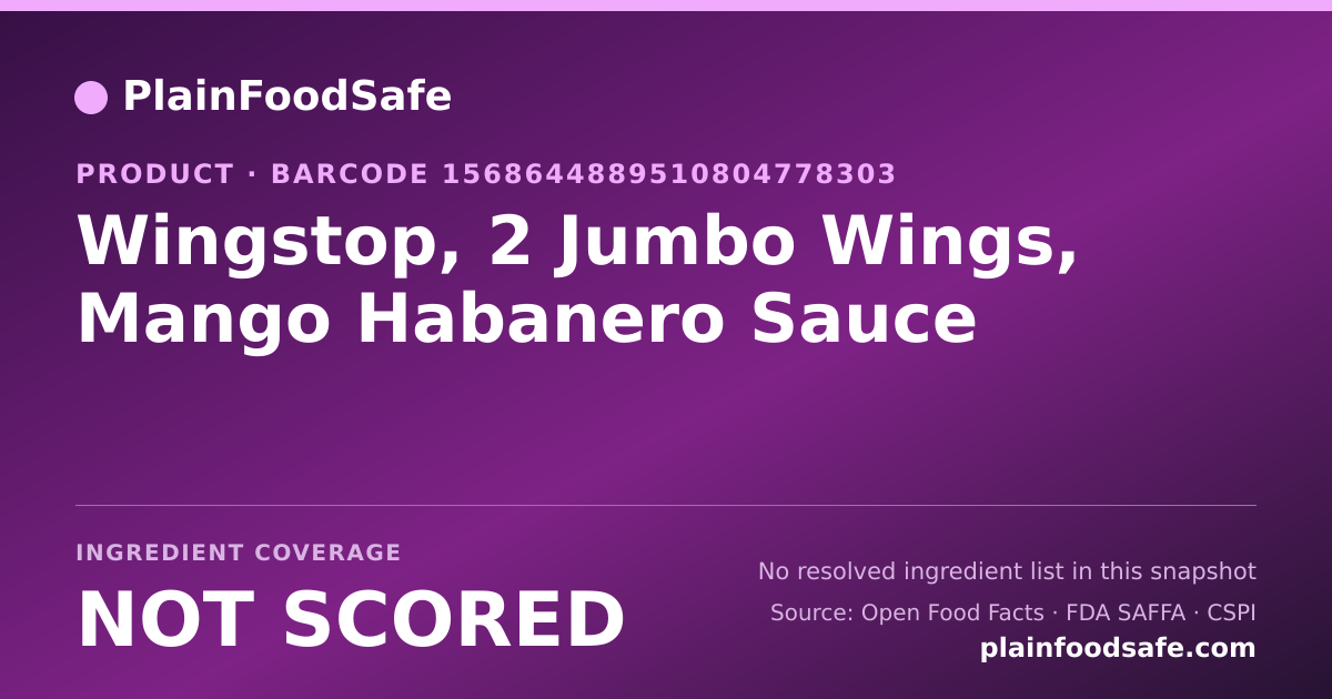 Share card for Wingstop, 2 Jumbo Wings, Mango Habanero Sauce Food Ingredient Profile