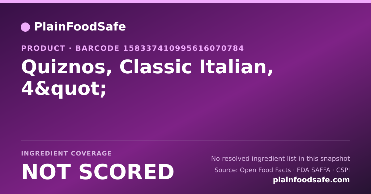 Share card for Quiznos, Classic Italian, 4" Food Ingredient Profile