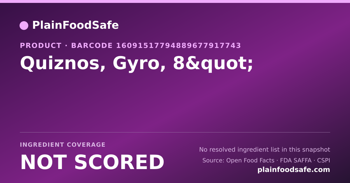 Share card for Quiznos, Gyro, 8" Food Ingredient Profile