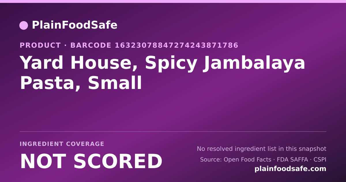 Share card for Yard House, Spicy Jambalaya Pasta, Small Food Ingredient Profile