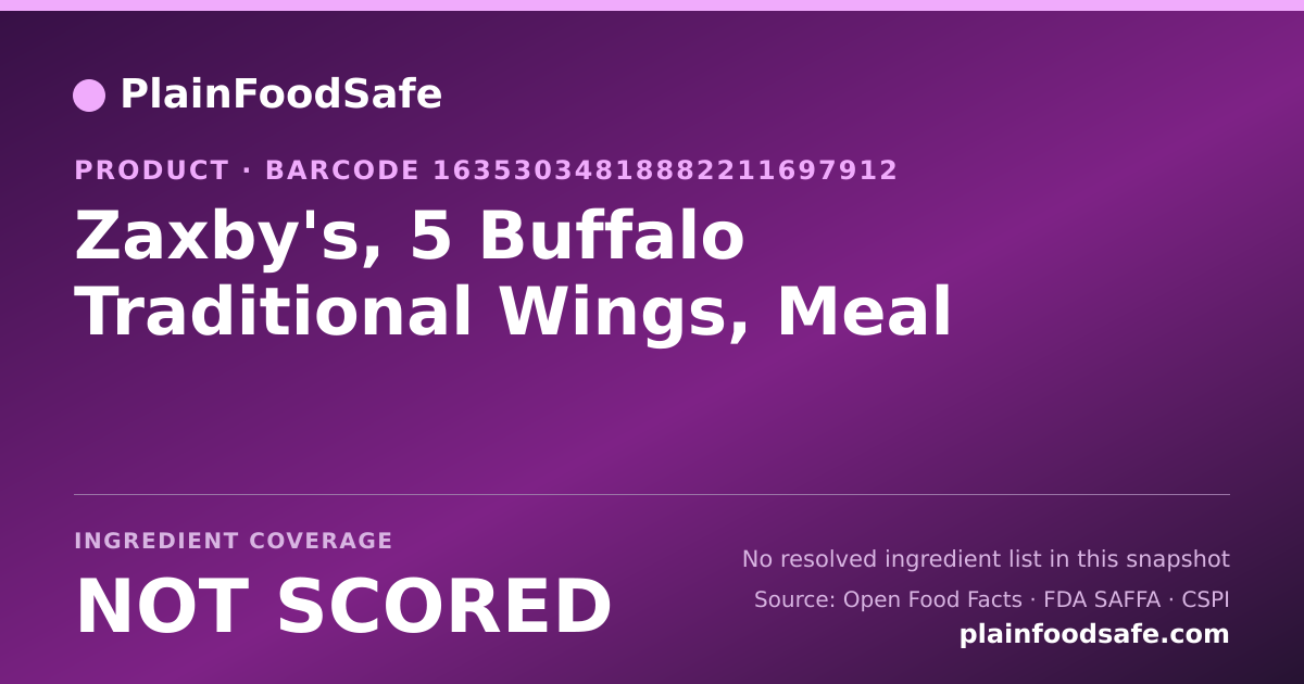 Share card for Zaxby's, 5 Buffalo Traditional Wings, Meal Food Ingredient Profile
