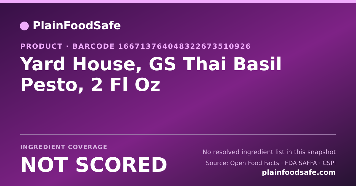 Share card for Yard House, GS Thai Basil Pesto, 2 Fl Oz Food Ingredient Profile
