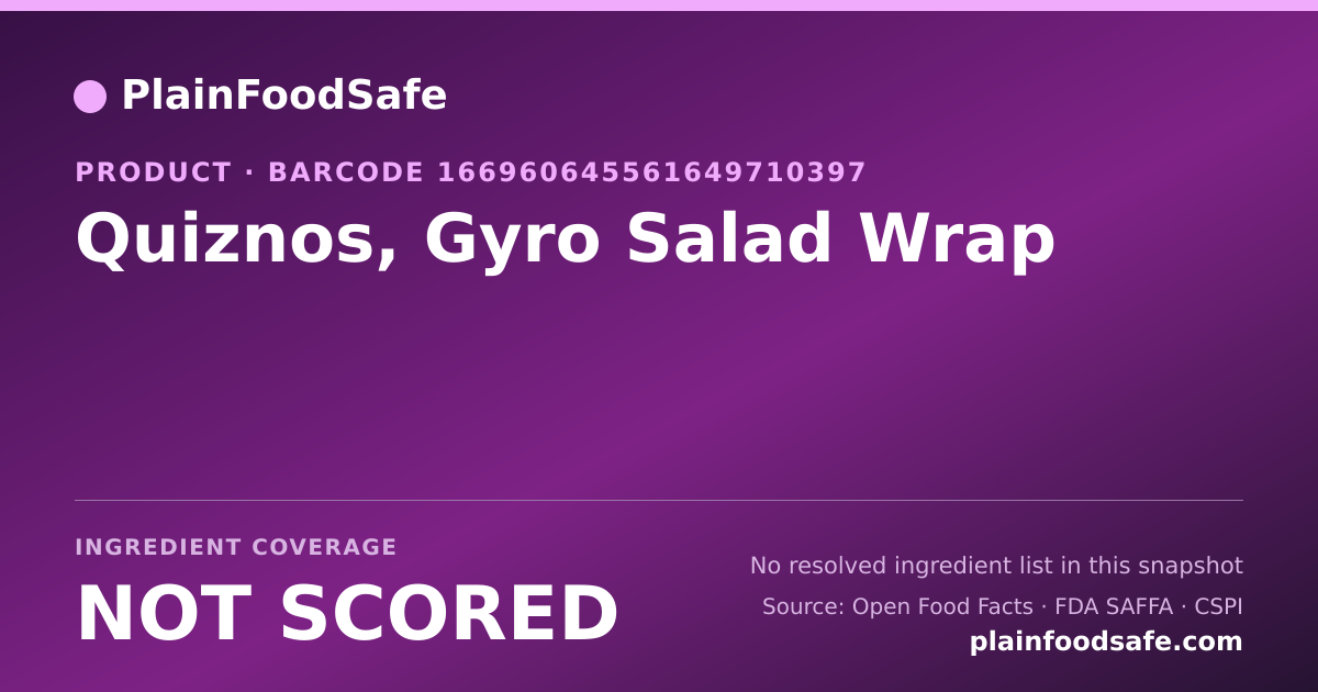 Share card for Quiznos, Gyro Salad Wrap Food Ingredient Profile
