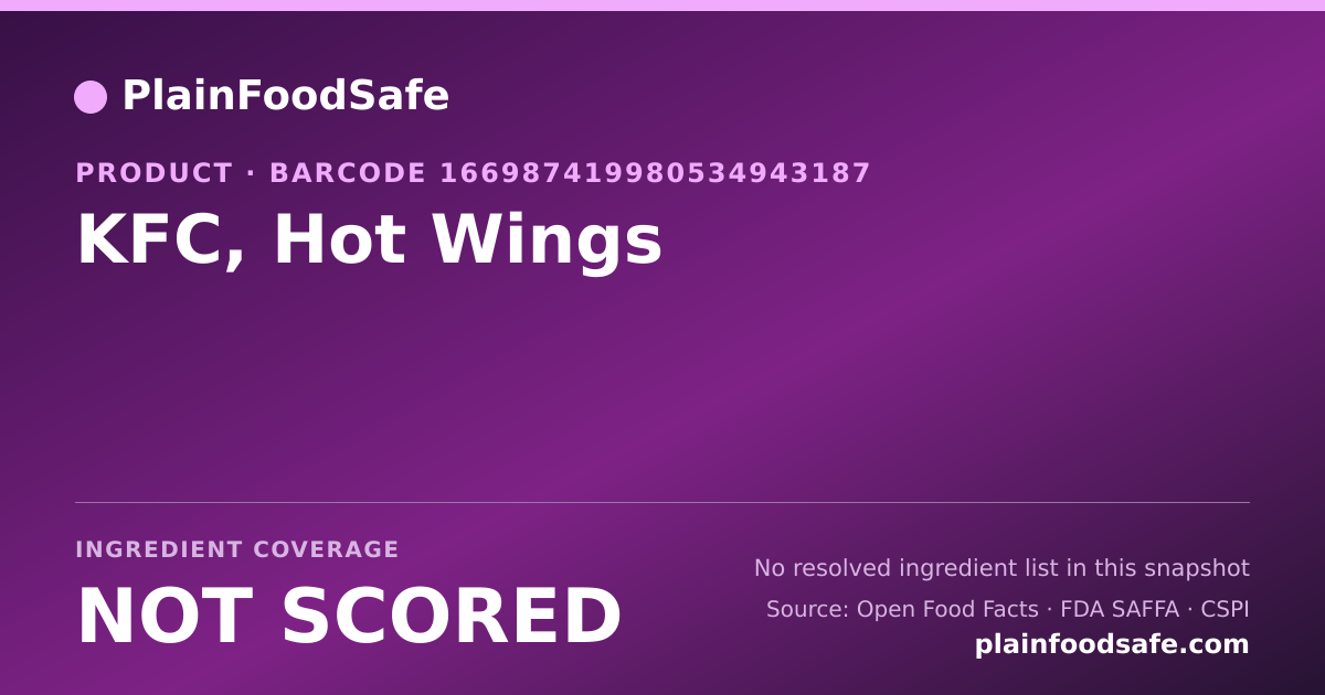 Share card for KFC, Hot Wings Food Ingredient Profile