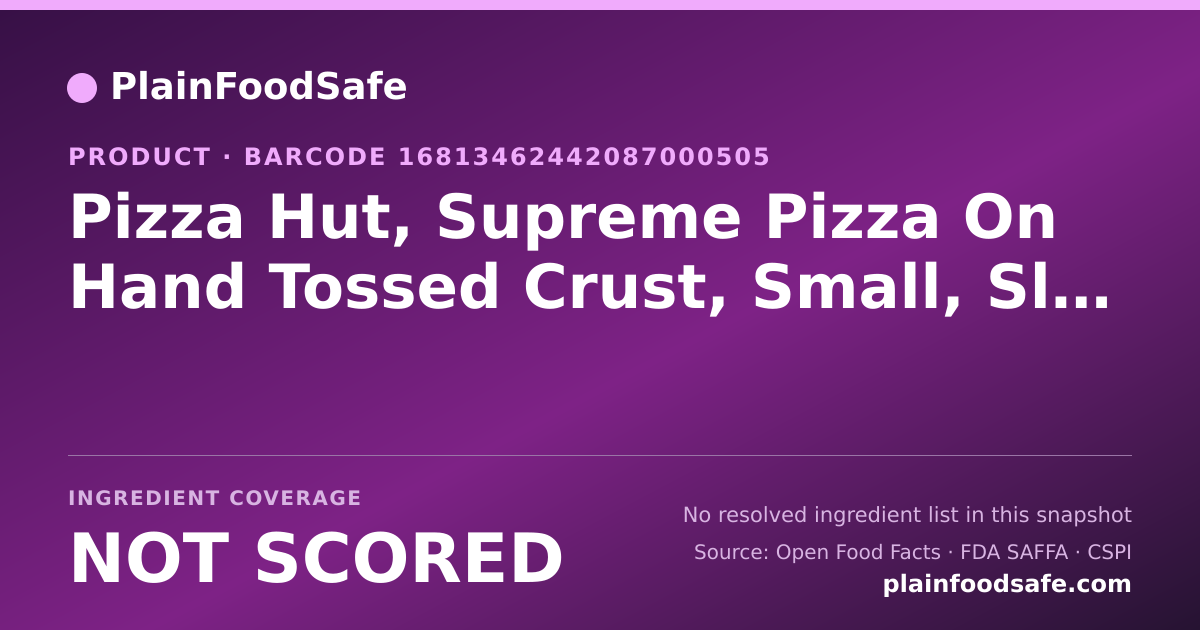 Share card for Pizza Hut, Supreme Pizza On Hand Tossed Crust, Small, Slice Food Ingredient Profile