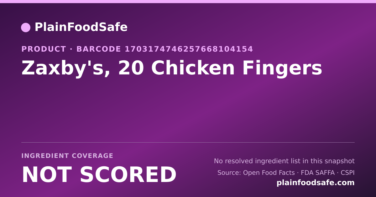 Share card for Zaxby's, 20 Chicken Fingers Food Ingredient Profile