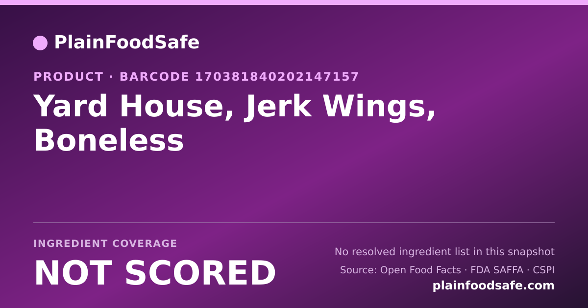 Share card for Yard House, Jerk Wings, Boneless Food Ingredient Profile