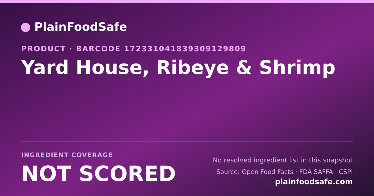 Share card for Yard House, Ribeye & Shrimp Food Ingredient Profile