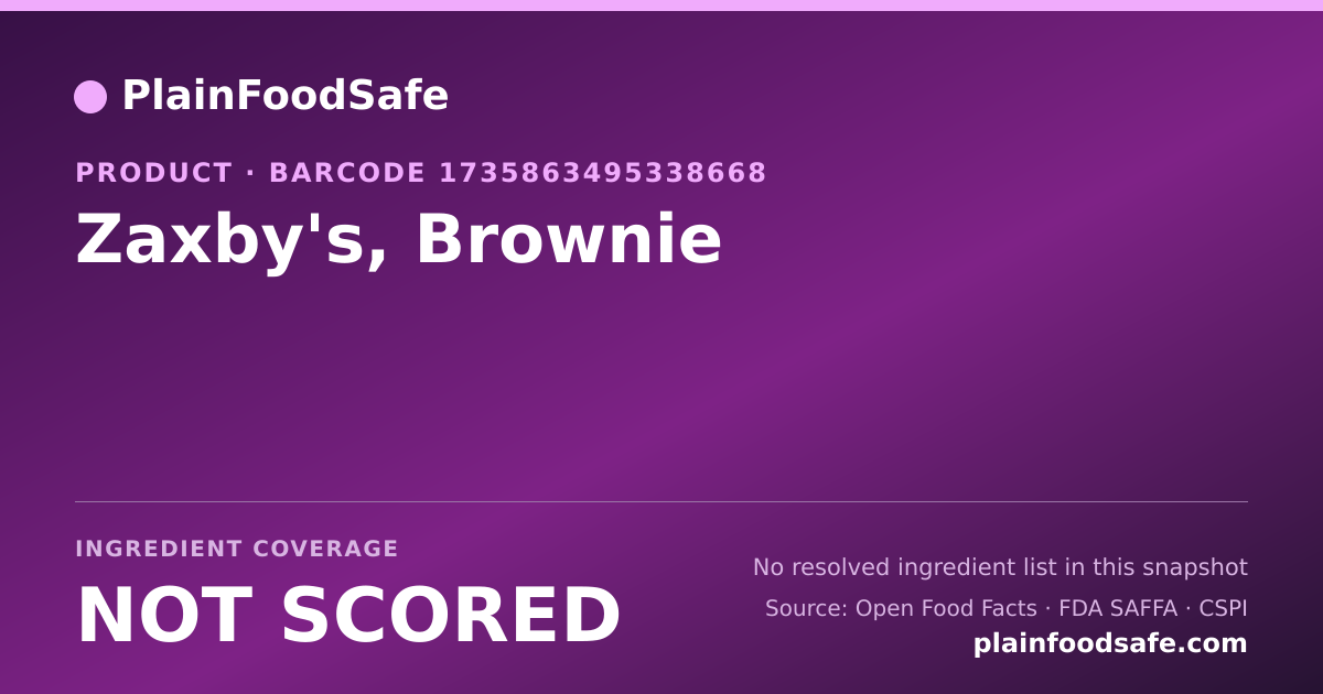 Share card for Zaxby's, Brownie Food Ingredient Profile
