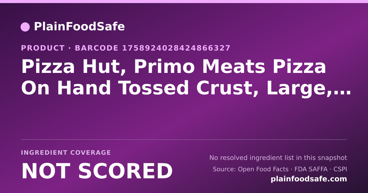 Share card for Pizza Hut, Primo Meats Pizza On Hand Tossed Crust, Large, Slice Food Ingredient Profile