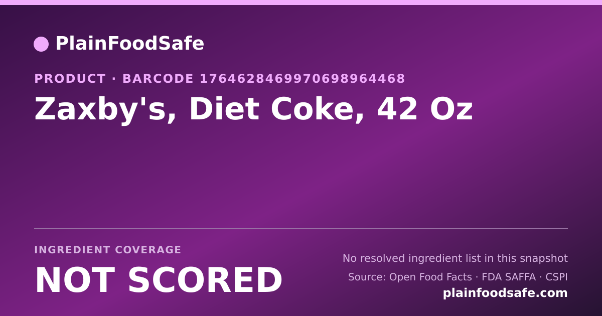 Share card for Zaxby's, Diet Coke, 42 Oz Food Ingredient Profile