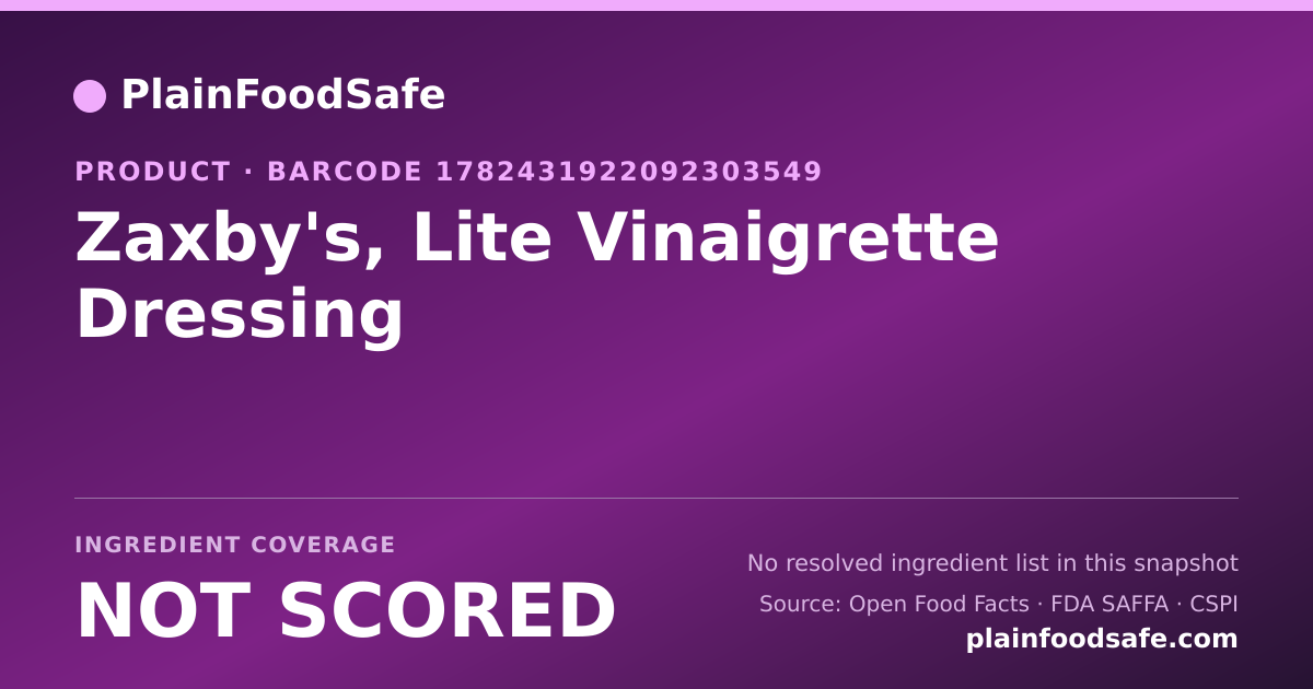 Share card for Zaxby's, Lite Vinaigrette Dressing Food Ingredient Profile