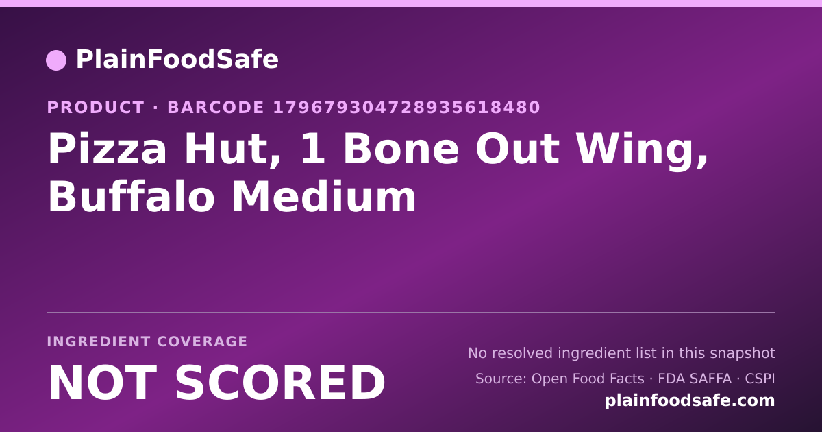 Share card for Pizza Hut, 1 Bone Out Wing, Buffalo Medium Food Ingredient Profile