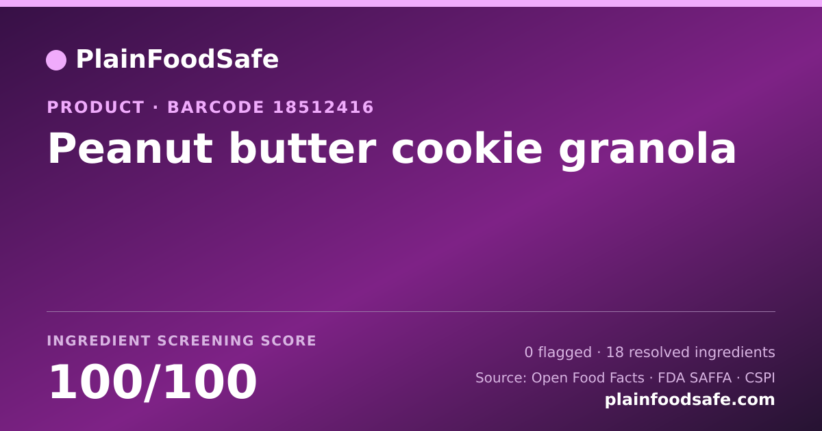 Share card for Peanut butter cookie granola Food Ingredient Profile