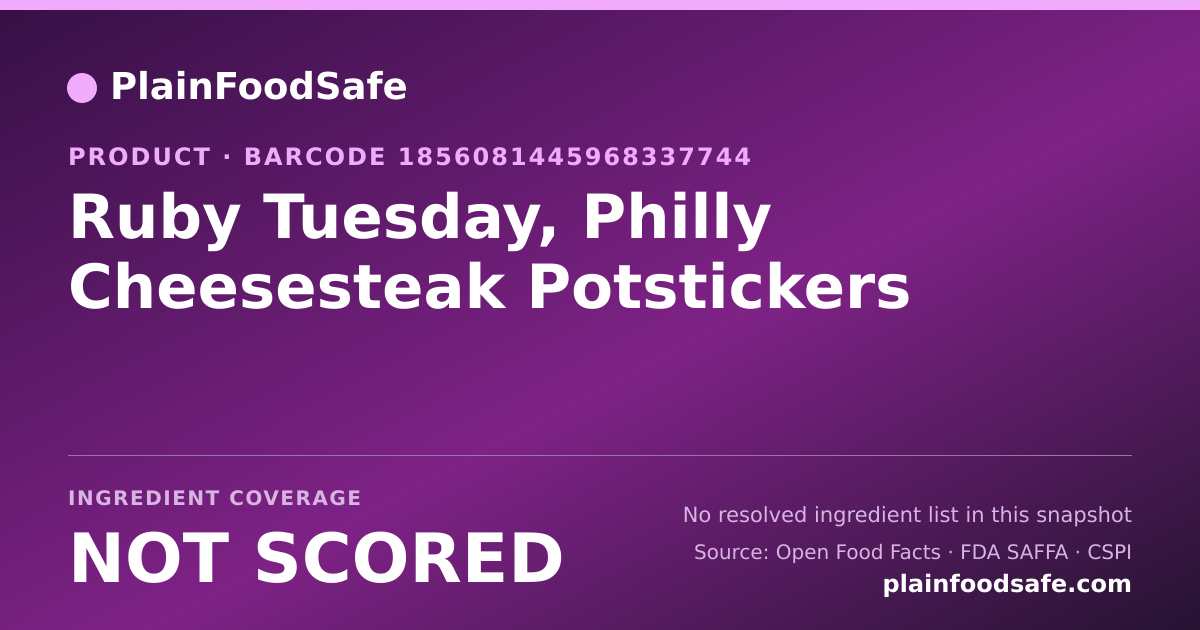 Share card for Ruby Tuesday, Philly Cheesesteak Potstickers Food Ingredient Profile