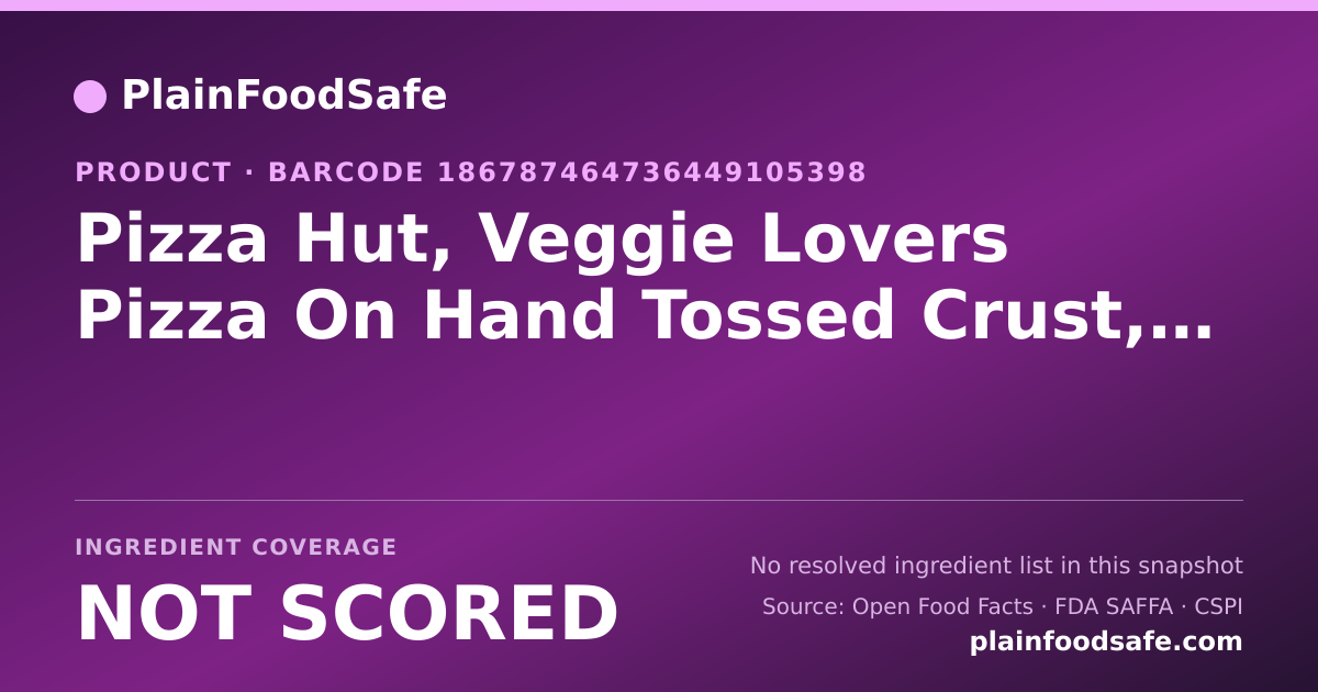 Share card for Pizza Hut, Veggie Lovers Pizza On Hand Tossed Crust, Large, Slice Food Ingredient Profile