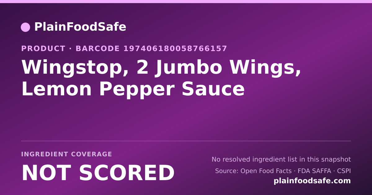 Share card for Wingstop, 2 Jumbo Wings, Lemon Pepper Sauce Food Ingredient Profile