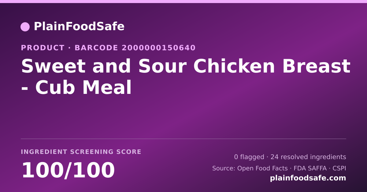 Share card for Sweet and Sour Chicken Breast - Cub Meal Food Ingredient Profile