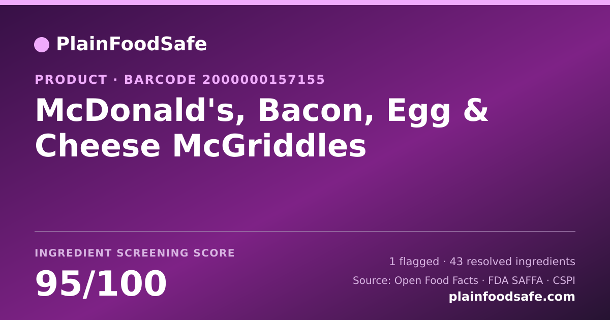 Share card for McDonald's, Bacon, Egg & Cheese McGriddles Food Ingredient Profile