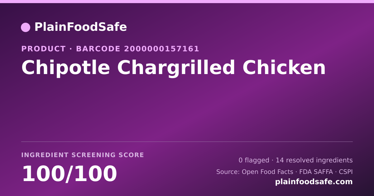 Share card for Chipotle Chargrilled Chicken Food Ingredient Profile