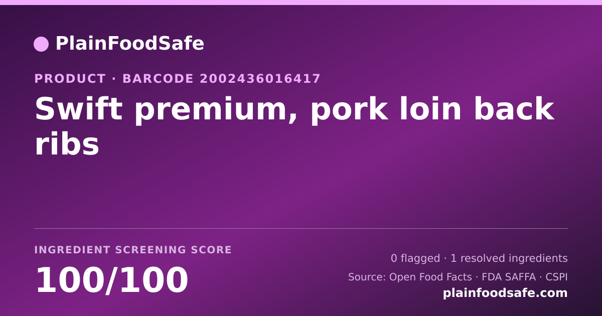 Share card for Swift premium, pork loin back ribs Food Ingredient Profile