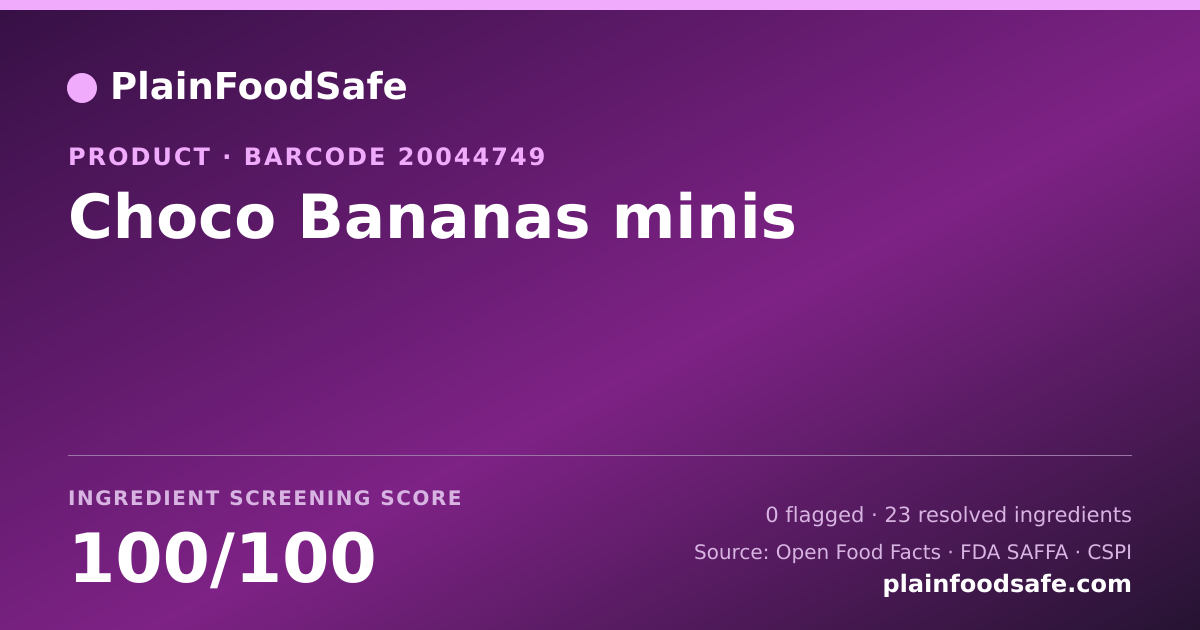 Share card for Choco Bananas minis Food Ingredient Profile