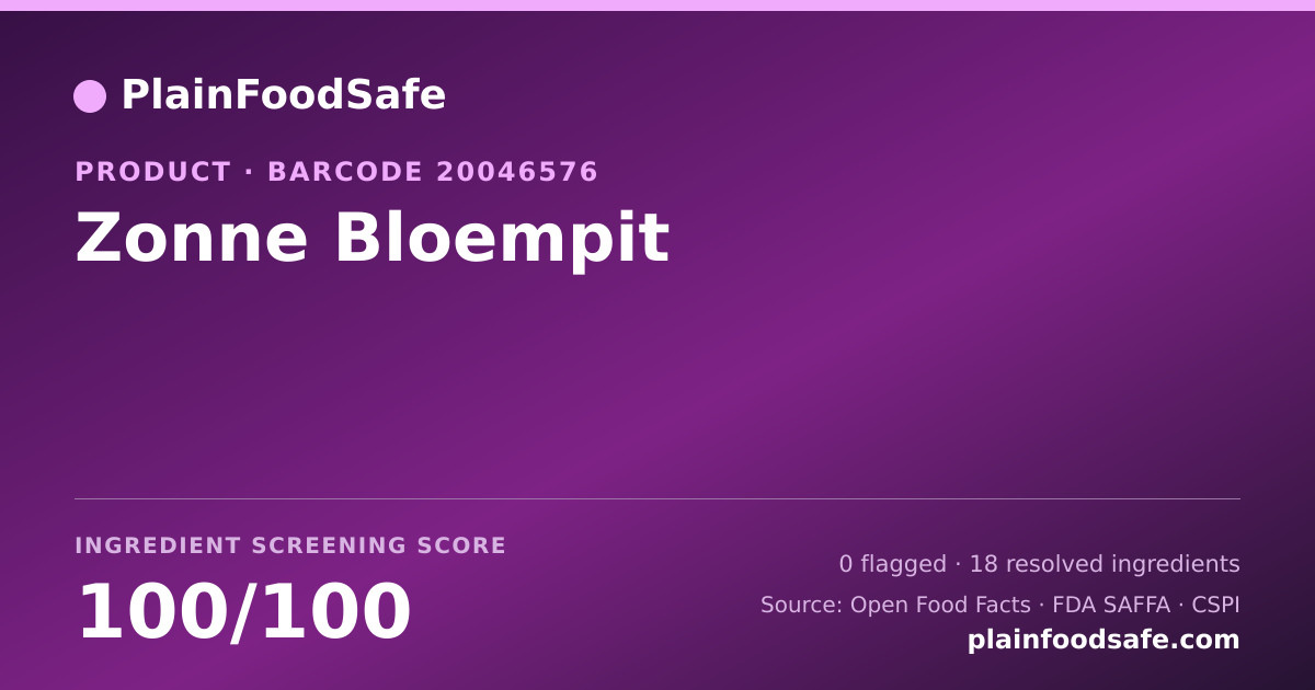 Share card for Zonne Bloempit Food Ingredient Profile
