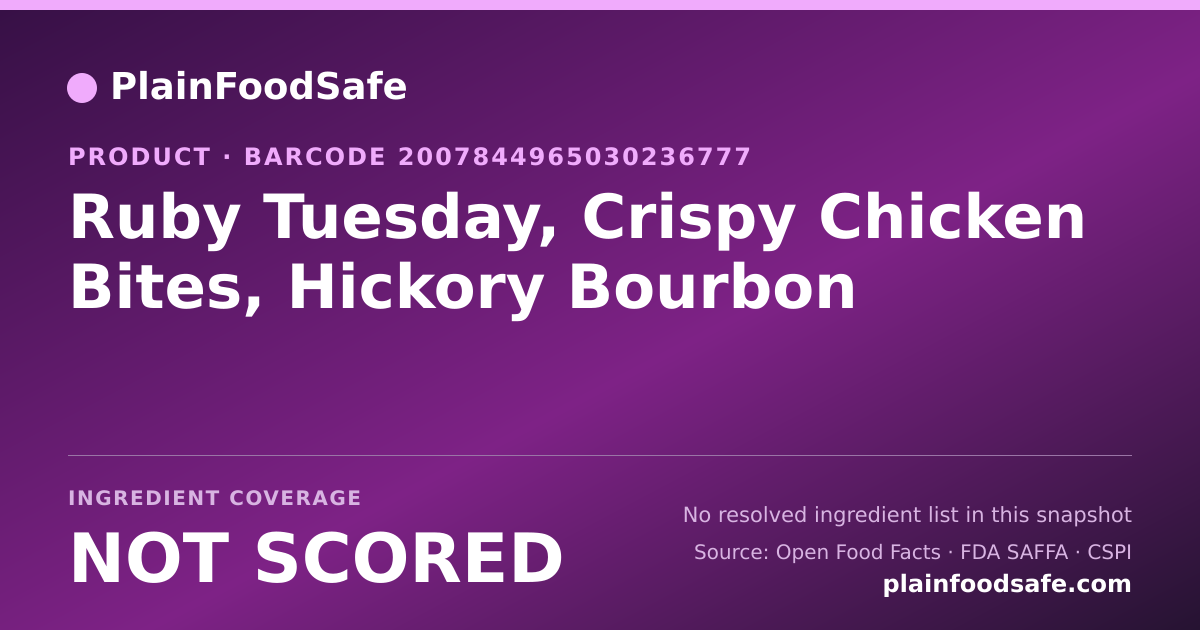 Share card for Ruby Tuesday, Crispy Chicken Bites, Hickory Bourbon Food Ingredient Profile