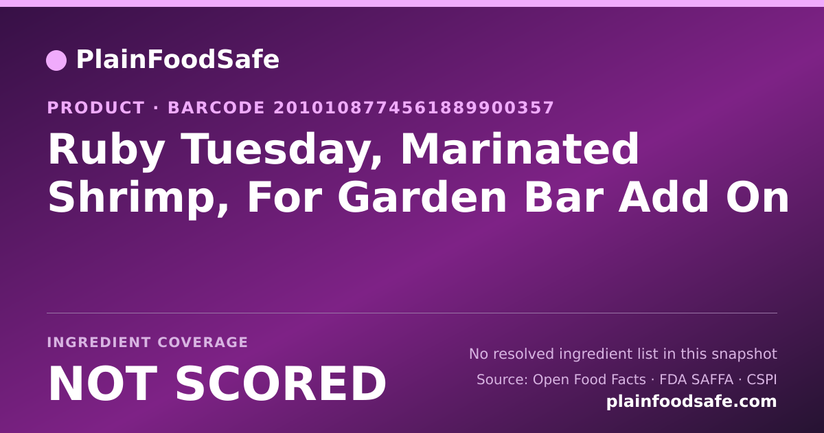 Share card for Ruby Tuesday, Marinated Shrimp, For Garden Bar Add On Food Ingredient Profile