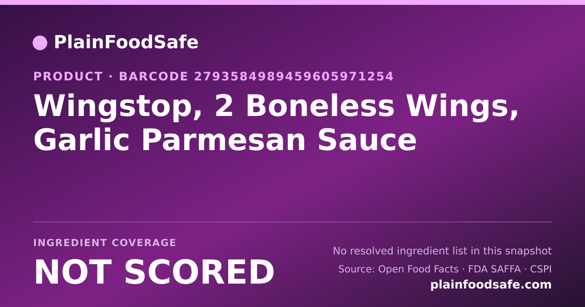 Share card for Wingstop, 2 Boneless Wings, Garlic Parmesan Sauce Food Ingredient Profile