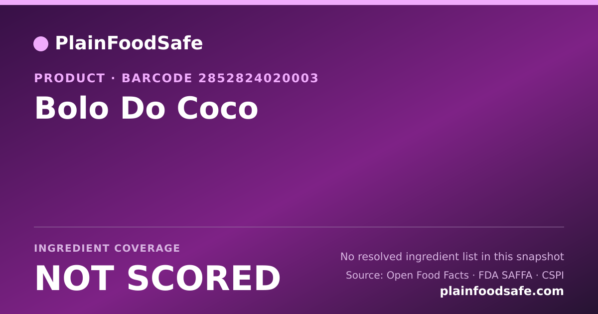 Share card for Bolo Do Coco Food Ingredient Profile