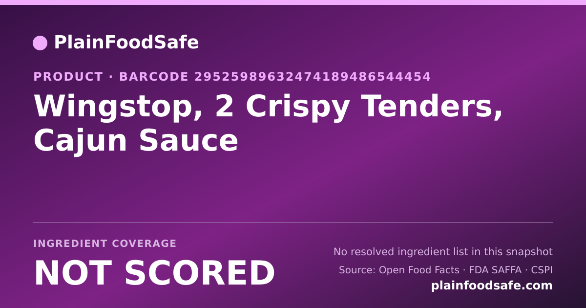 Share card for Wingstop, 2 Crispy Tenders, Cajun Sauce Food Ingredient Profile