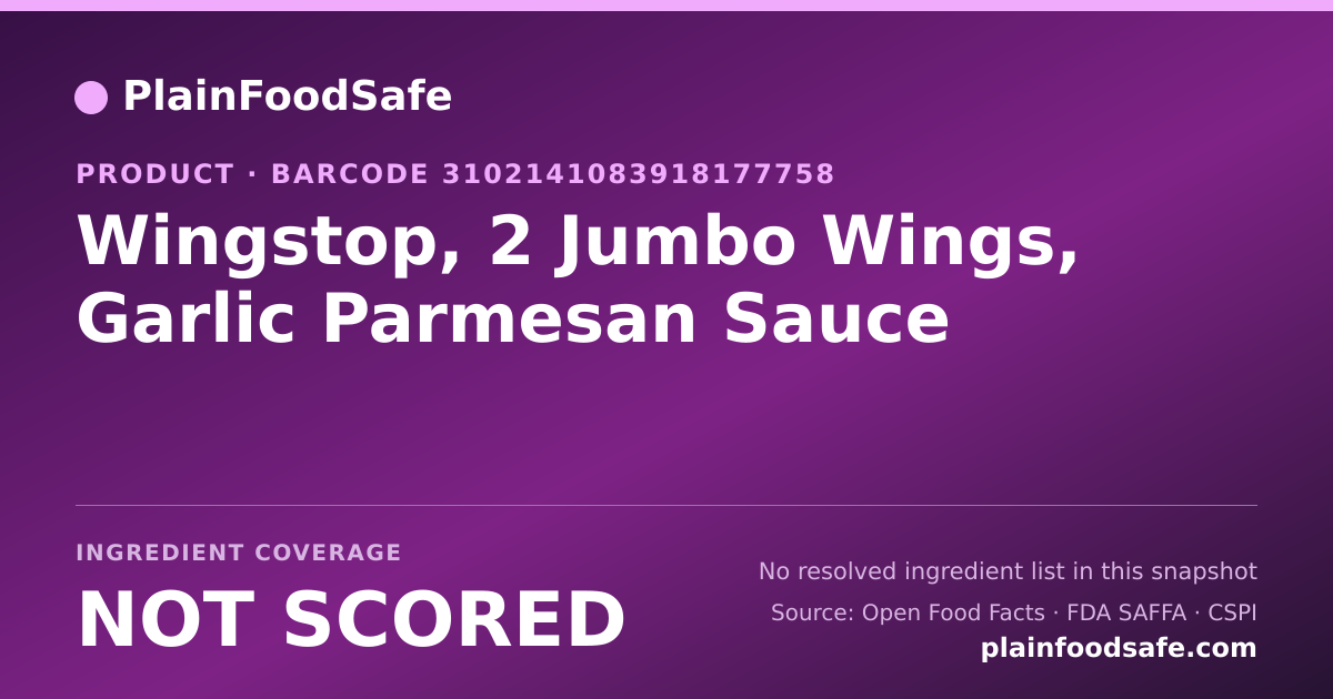 Share card for Wingstop, 2 Jumbo Wings, Garlic Parmesan Sauce Food Ingredient Profile
