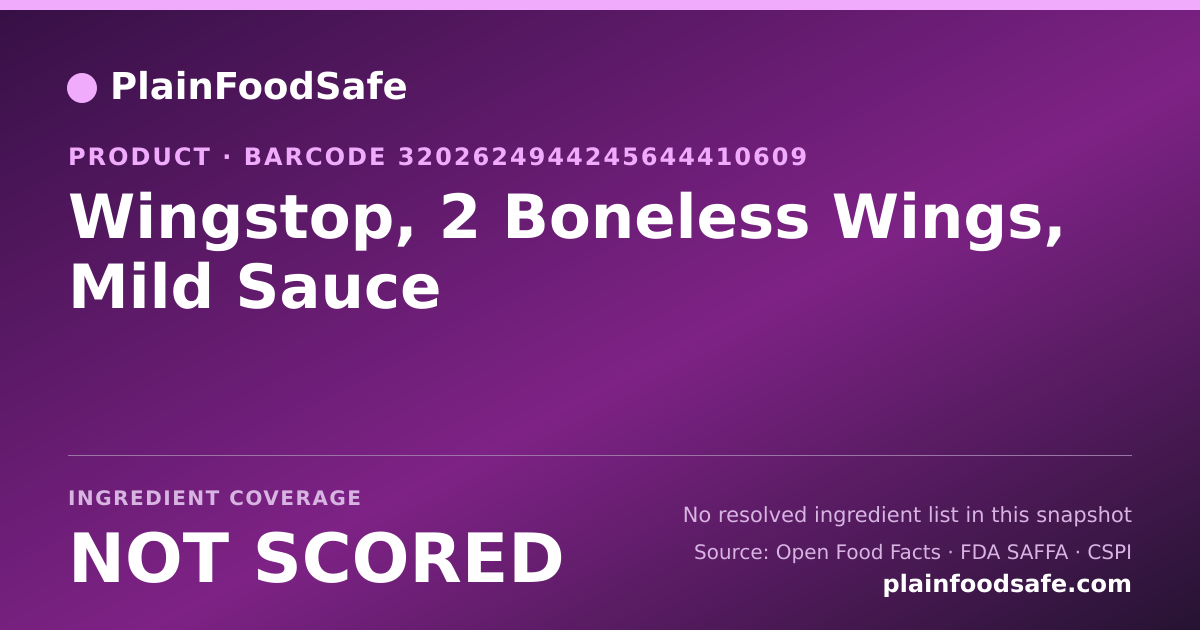 Share card for Wingstop, 2 Boneless Wings, Mild Sauce Food Ingredient Profile