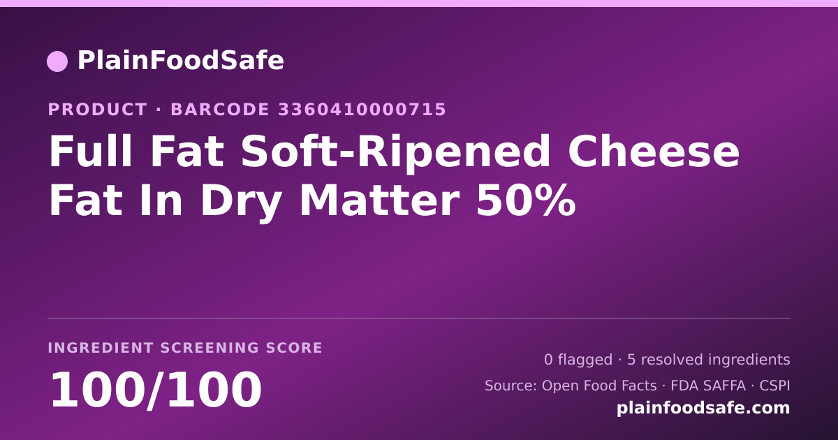Share card for Full Fat Soft-Ripened Cheese Fat In Dry Matter 50% Food Ingredient Profile