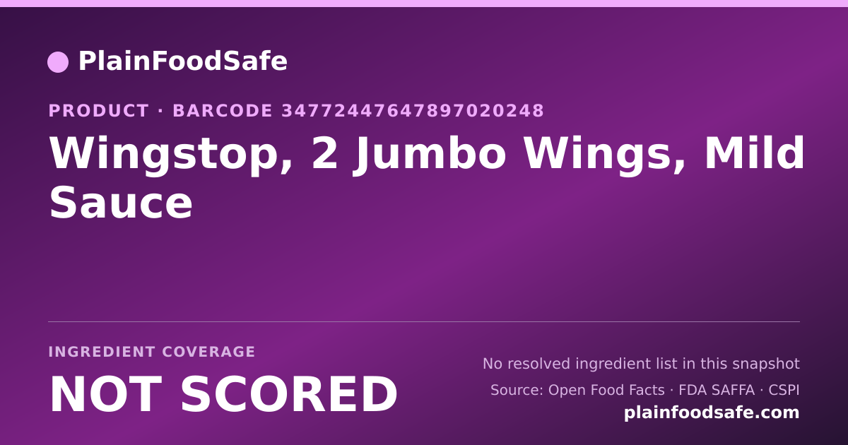 Share card for Wingstop, 2 Jumbo Wings, Mild Sauce Food Ingredient Profile