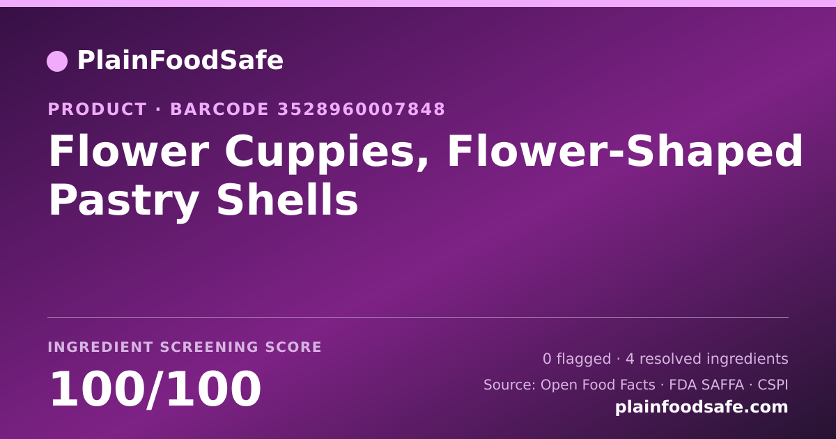 Share card for Flower Cuppies, Flower-Shaped Pastry Shells Food Ingredient Profile