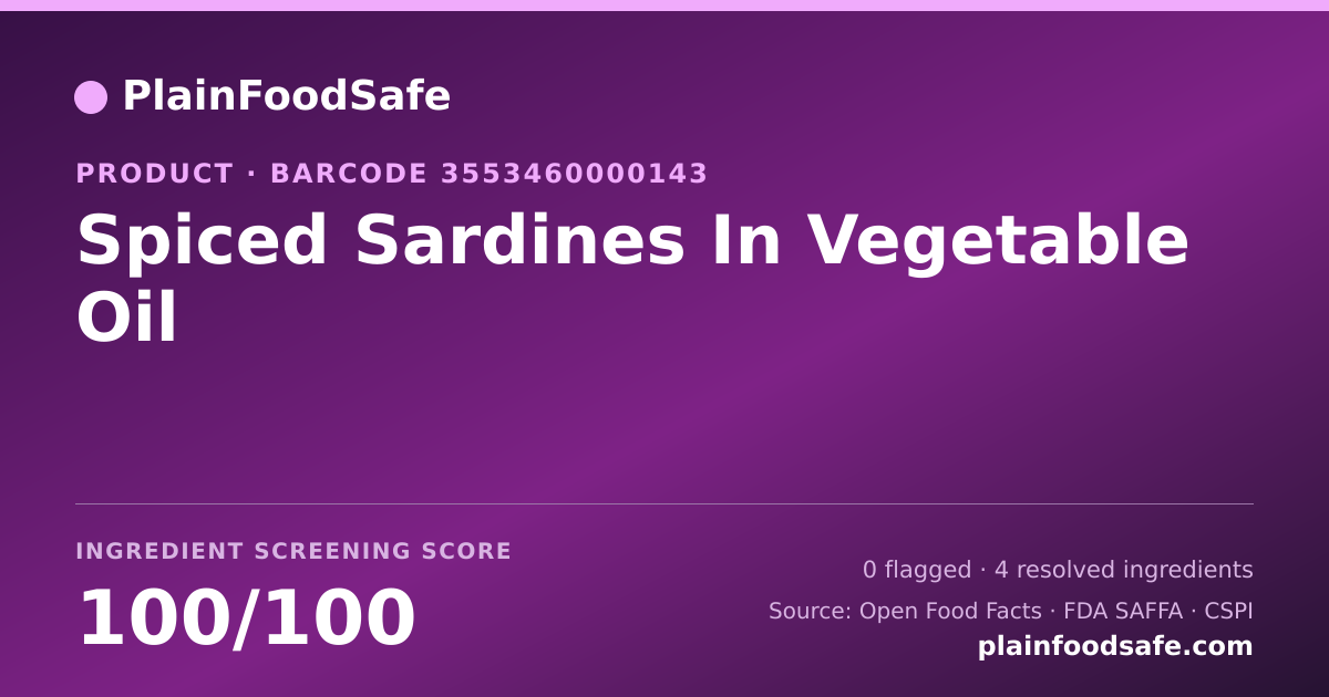 Share card for Spiced Sardines In Vegetable Oil Food Ingredient Profile