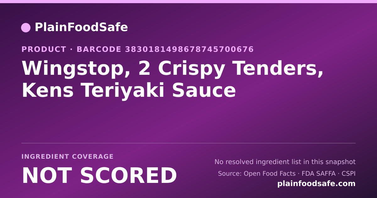 Share card for Wingstop, 2 Crispy Tenders, Kens Teriyaki Sauce Food Ingredient Profile