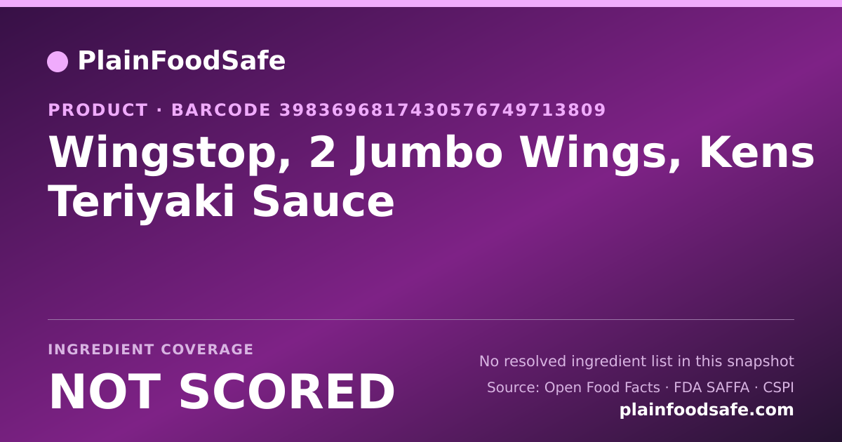Share card for Wingstop, 2 Jumbo Wings, Kens Teriyaki Sauce Food Ingredient Profile